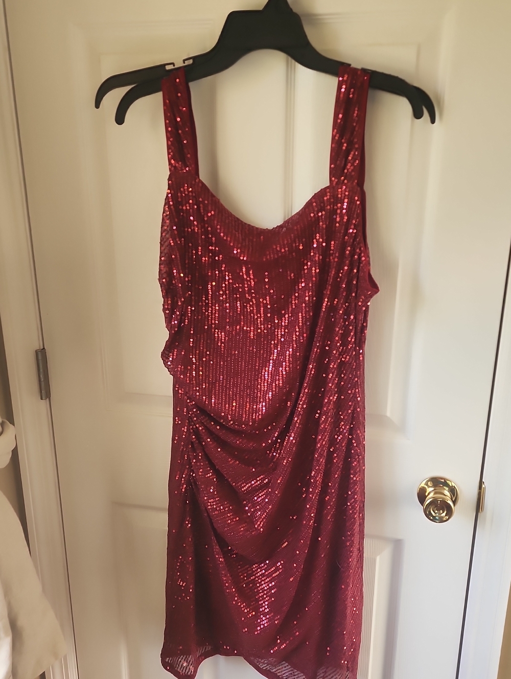 Grace Karin Red Sequin Midi Dress with Ruched Side